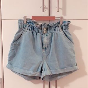 OAK + FORT High Wasted Paper Bag Jean Shorts
